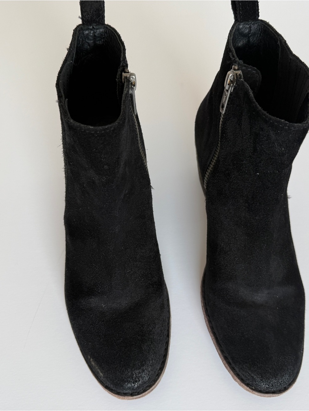 Frye Black Suede Side-Zip Ankle Bootie with Stacked Heel